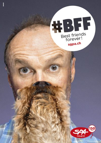 un homme et son chien, campagne de communication "Best Friends Forever", réalisée pour la SGPA